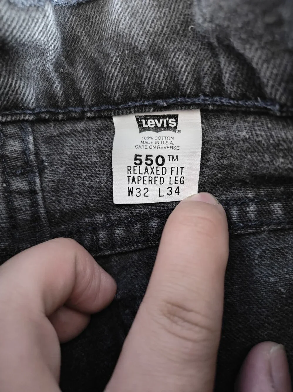 Vintage Orange Tab Levis 550 Mens 32x34 Black Relaxed Fit Jeans USA Made